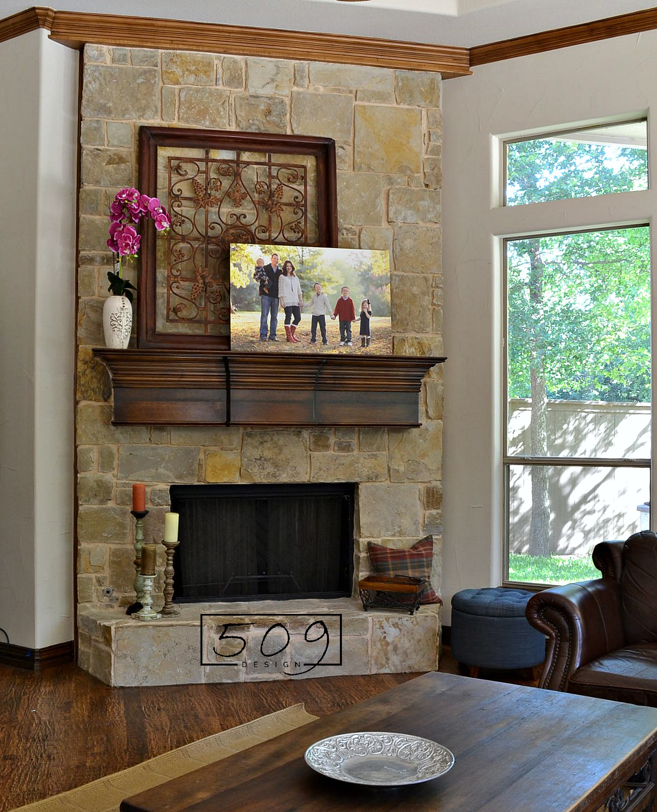 Rustic stone fireplace | 509 Design