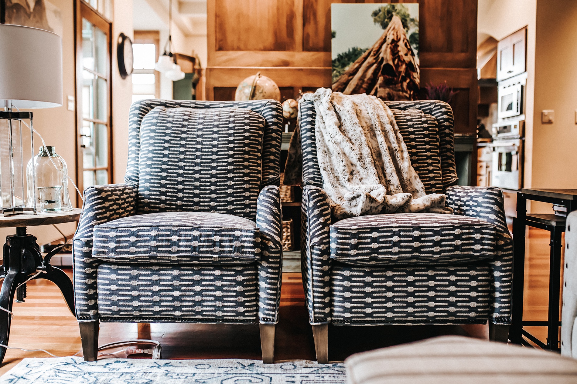 Navy Patterned Accent Chairs 1910 Home | 509 Design